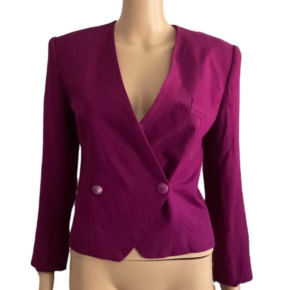 Point of View Collection Eggplant double breasted Cropped Blazer size 4 - Picture 1 of 7
